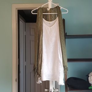 White dress tank top with cardigan